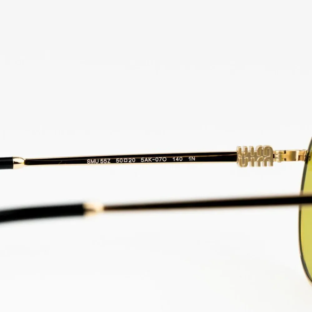 NEW Miu Miu MU55ZS 5AK07O Gold Olive Green Round Unisex Sunglasses 0MU 55ZS